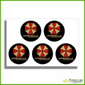 UMBRELLA Corporation Gold Silver Wheel Center Caps Laminated Decals Stickers Set UMBRELLA Corporation Gold Silver Wheel Center Caps Laminated Decals Stickers Set