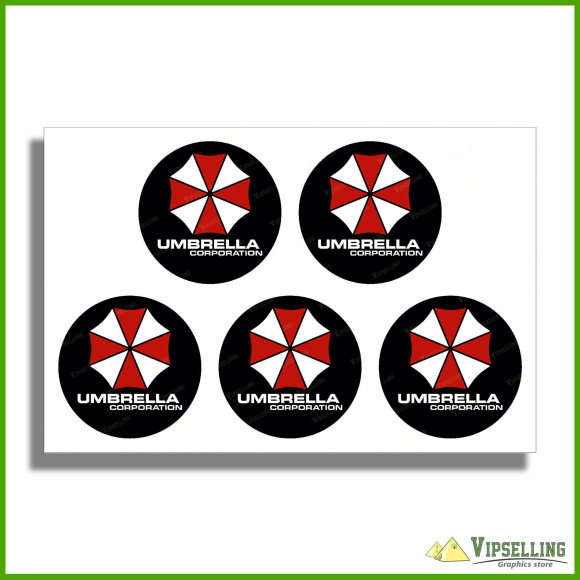 UMBRELLA Corporation Gold Silver Wheel Center Caps Laminated Decals Stickers Set UMBRELLA Corporation Gold Silver Wheel Center Caps Laminated Decals Stickers Set