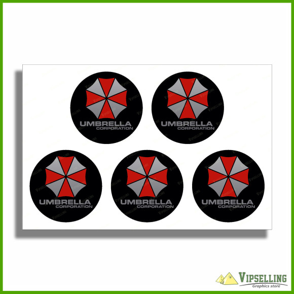 UMBRELLA Corporation Gold Silver Wheel Center Caps Laminated Decals Stickers Set UMBRELLA Corporation Gold Silver Wheel Center Caps Laminated Decals Stickers Set