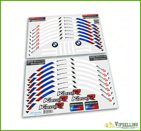 BMW Motorrad Motorsport K1200R Wheel Rim Laminated Stripes Decals Stickers Kit