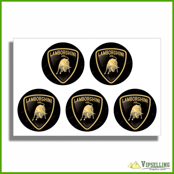 Super Lamborghini Wheel Center Cap Gold Silver Laminated Vinyl Decals Set