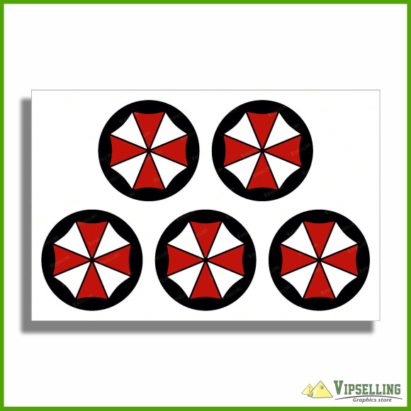 UMBRELLA Corporation Silver Gold Wheel Center Caps Laminated Decals Stickers Set
