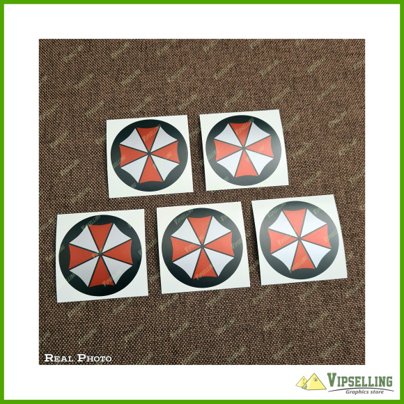 UMBRELLA Corporation Silver Gold Wheel Center Caps Laminated Decals Stickers Set