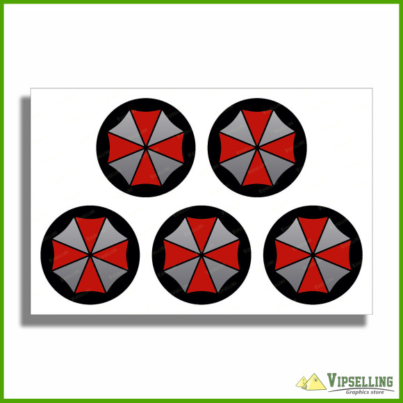UMBRELLA Corporation Silver Gold Wheel Center Caps Laminated Decals Stickers Set