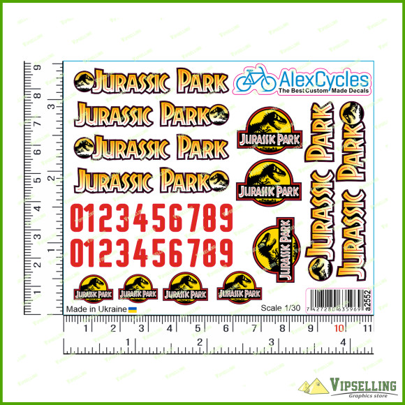 Jurassic Park Decal Set for 1:30 Scale Toy Cars – Vinyl Stickers with Logos, Numbers, Badges, and Labels Durable Easy to Apply Crawler Axial Traxxas TRX4 TRX6