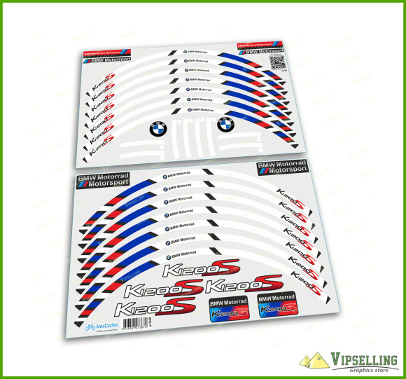 BMW Motorrad Motorsport K1200S Wheel Rim Laminated Stripes Decals Stickers Kit