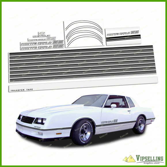 Monte Carlo SS Chevrolet Fully Black 1985-1986 Restoration Decals Kit Stripes Chevy