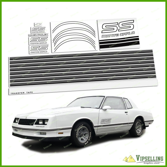 Monte Carlo SS Chevrolet Fully Matte Black Satin 1987-1988 Restoration Decals Kit Stripes Chevy Monte Carlo SS Chevrolet Fully Matte Black Satin 1987-1988 Restoration Decals Kit Stripes Chevy