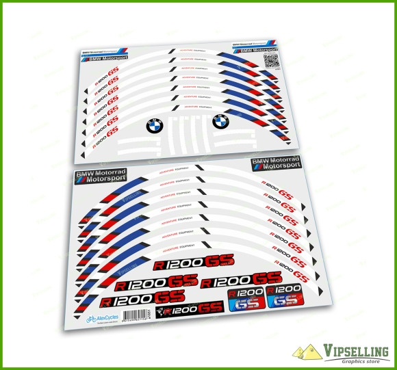 BMW Motorrad Motorsport R1200GS Wheel Rim Laminated Stripes Decals Stickers Kit