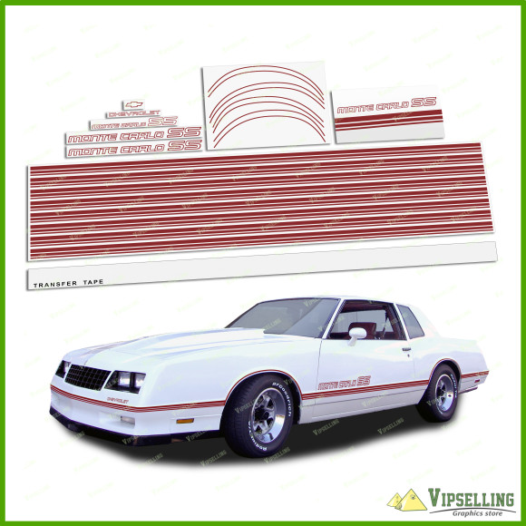Monte Carlo SS Chevrolet Fully Bordeaux 1985-1986 Restoration Decals Kit Stripes Chevy