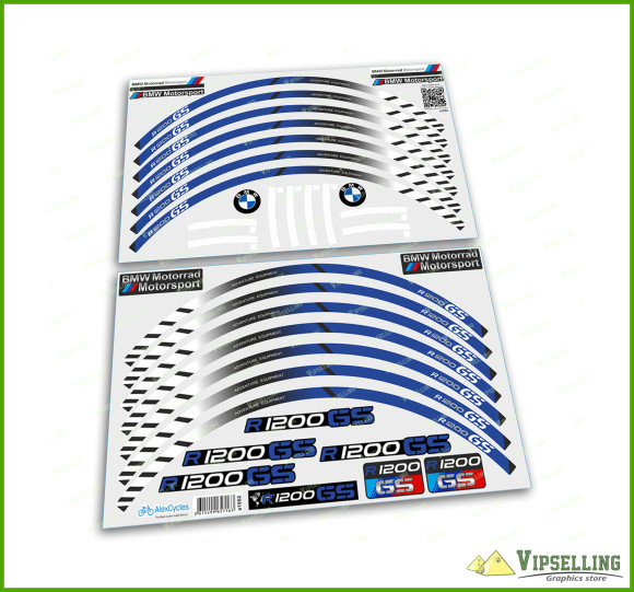 BMW Motorrad Motorsport R1200GS Blue Wheel Rim Laminated Stripes Decals Stickers Kit