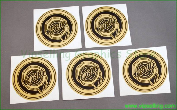 Vintage Chrysler Wheel Center Cap Gold Silver White Laminated Vinyl Decals Set