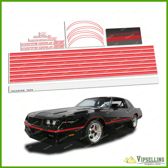 Chevrolet Monte Carlo SS Fully Red 1985-1986 Restoration Stripes Decals Kit Chevy
