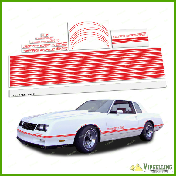 Chevrolet Monte Carlo SS Fully Red 1985-1986 Restoration Stripes Decals Kit Chevy