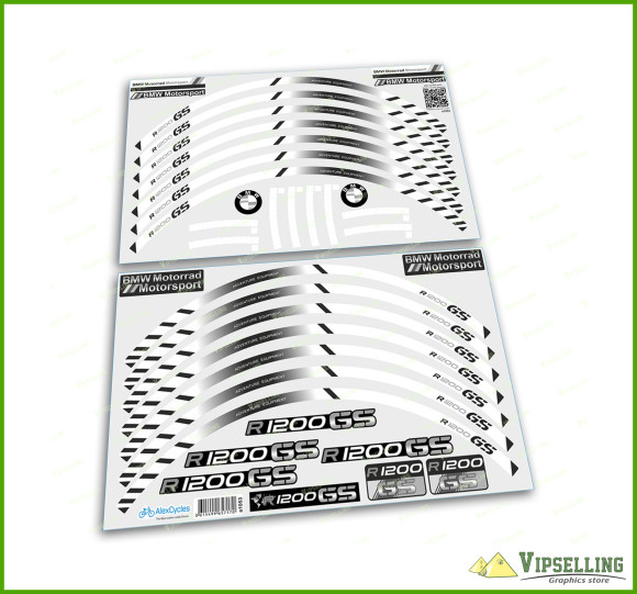 BMW Motorrad Motorsport R1200GS Grey Wheel Rim Laminated Stripes Decals Stickers Kit