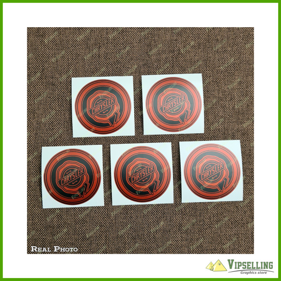 Vintage Rare RED Chrysler Wheel Center Cap Silver Laminated Vinyl Decals Set Vintage Rare RED Chrysler Wheel Center Cap Silver Laminated Vinyl Decals Set