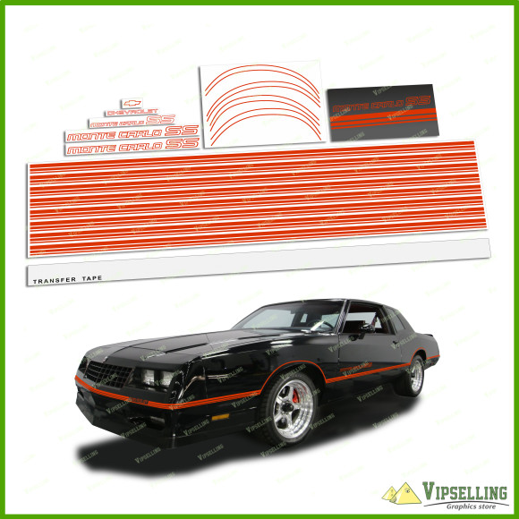 Chevrolet Monte Carlo SS Fully Red-Orange 1985-1986 Restoration Stripes Decals Kit Chevy