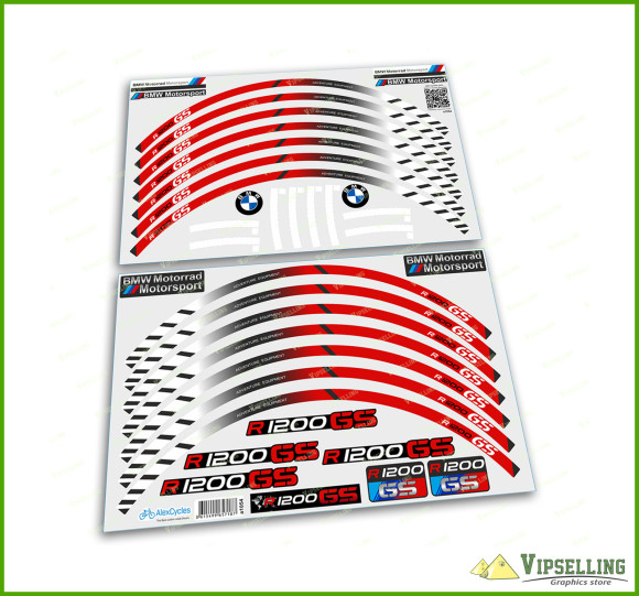 BMW Motorrad Motorsport R1200GS Red Wheel Rim Laminated Stripes Decals Stickers Kit
