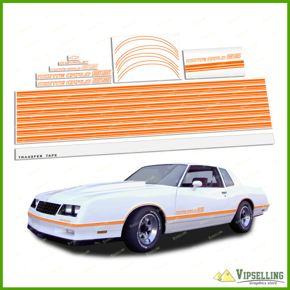 Chevrolet Monte Carlo SS Fully Orange 1985-1986 Restoration Stripes Decals Kit Chevy