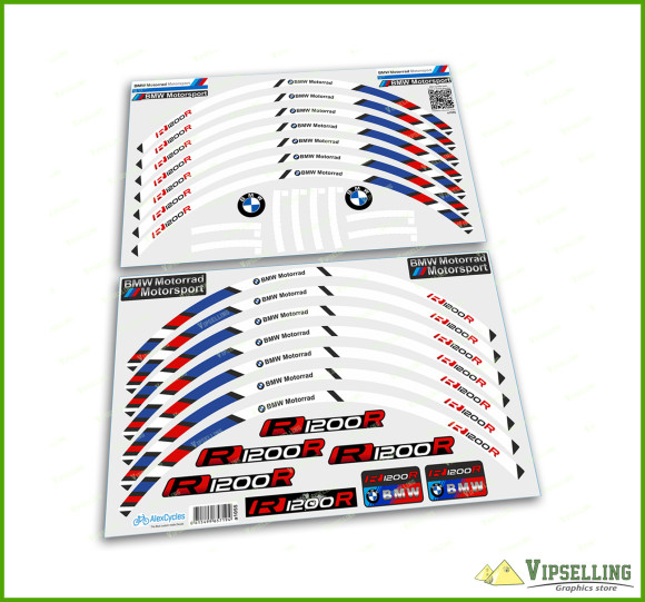 BMW Motorrad Motorsport R1200R Wheel Rim Laminated Stripes Decals Stickers Kit