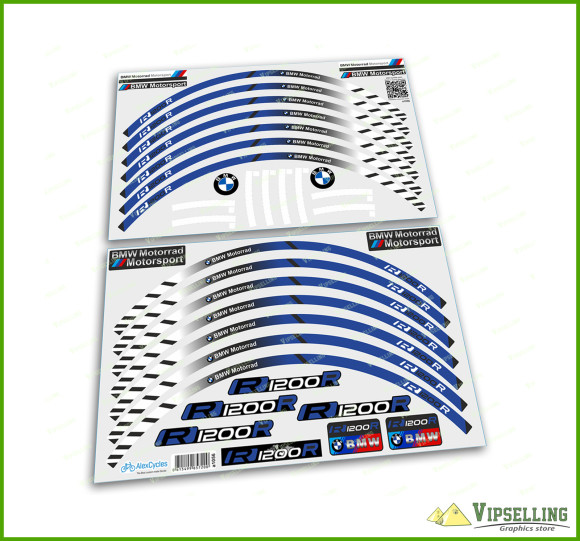 BMW Motorrad Motorsport R1200R Blue Wheel Rim Laminated Stripes Decals Stickers Kit