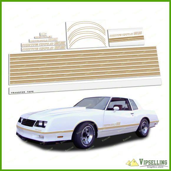 Chevrolet Monte Carlo SS Fully Gold 1985-1986 Restoration Stripes Decals Kit Chevy
