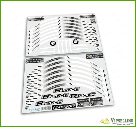 BMW Motorrad Motorsport R1200R Wheel Rim Grey Laminated Stripes Decals Stickers Kit