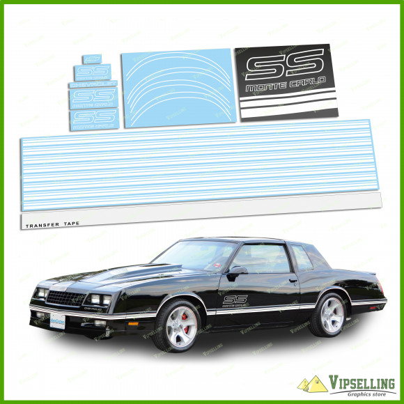 Monte Carlo SS Chevrolet Fully White 1987-1988 Restoration Decals Kit Stripes Chevy
