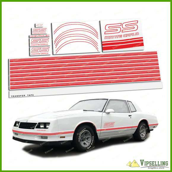 Monte Carlo SS Chevrolet Fully Red 1987-1988 Restoration Decals Kit Stripes Chevy