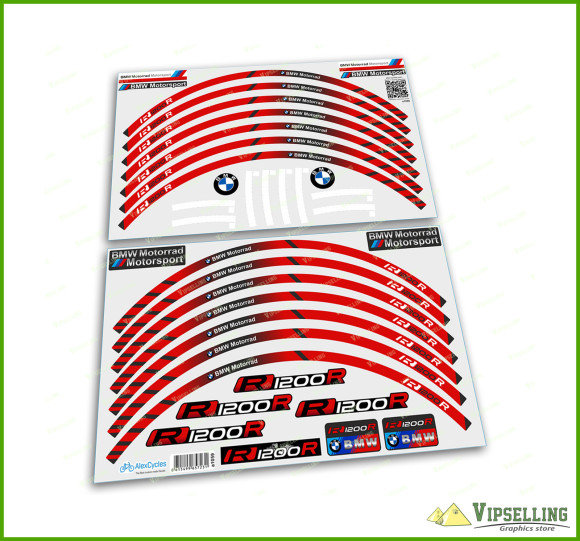 BMW Motorrad Motorsport R1200R Red Wheel Rim Laminated Stripes Decals Stickers Kit