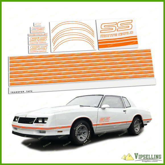 Monte Carlo SS Chevrolet Fully Orange 1987-1988 Restoration Decals Kit Stripes Chevy Monte Carlo SS Chevrolet Fully Orange 1987-1988 Restoration Decals Kit Stripes Chevy