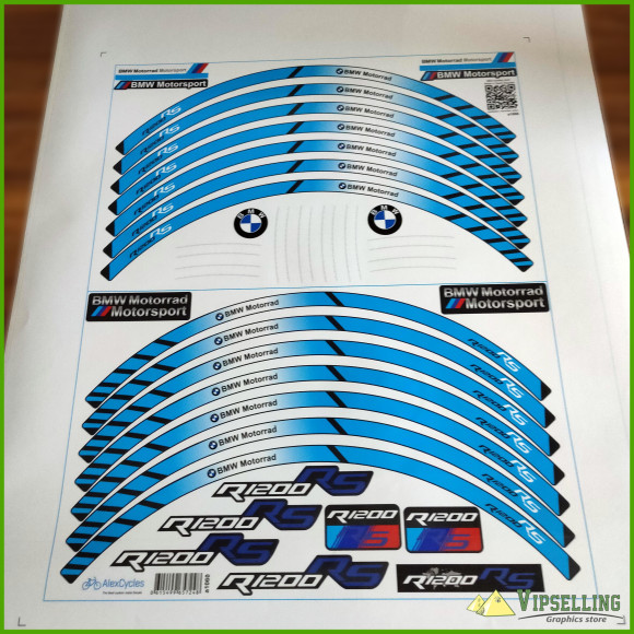 BMW Motorrad Motorsport R1200RS Light Blue Wheel Rim Laminated Stripes Decals Stickers Kit