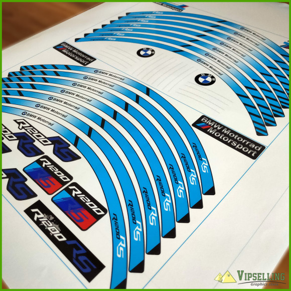 BMW Motorrad Motorsport R1200RS Light Blue Wheel Rim Laminated Stripes Decals Stickers Kit
