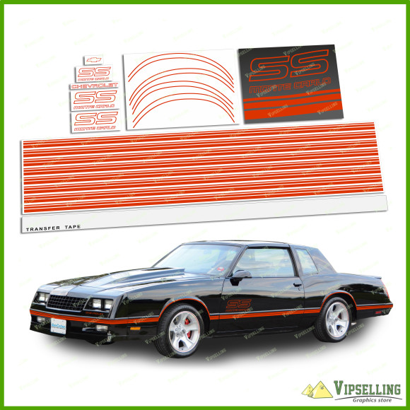 Monte Carlo SS Chevrolet Fully Red-Orange 1987-1988 Restoration Decals Kit Stripes Chevy