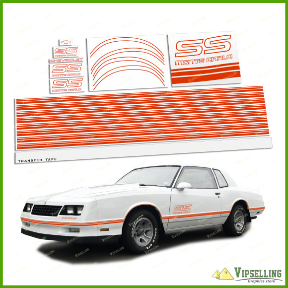 Monte Carlo SS Chevrolet Fully Red-Orange 1987-1988 Restoration Decals Kit Stripes Chevy