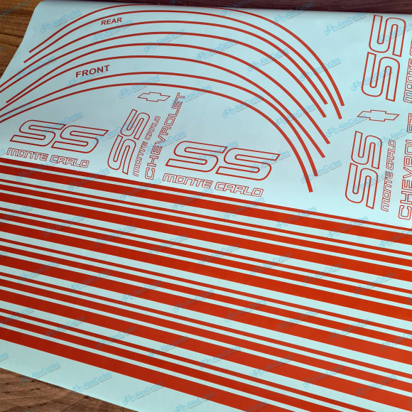 Monte Carlo SS Chevrolet Fully Red-Orange 1987-1988 Restoration Decals Kit Stripes Chevy Monte Carlo SS Chevrolet Fully Red-Orange 1987-1988 Restoration Decals Kit Stripes Chevy