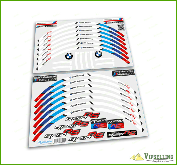 BMW Motorrad Motorsport R1200RS Wheel Rim Laminated Stripes Decals Stickers Kit