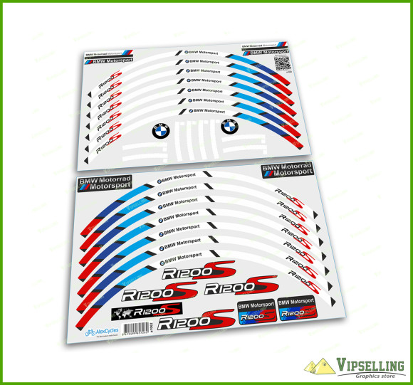 BMW Motorrad Motorsport R1200S Wheel Rim Laminated Stripes Decals Stickers Kit