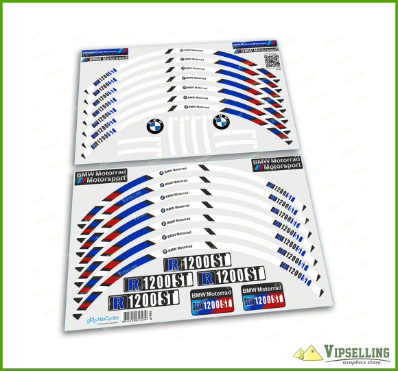 BMW Motorrad Motorsport R1200ST Wheel Rim Laminated Stripes Decals Stickers Kit