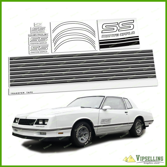 Monte Carlo SS Chevrolet Fully Black 1987-1988 Restoration Decals Kit Stripes Chevy